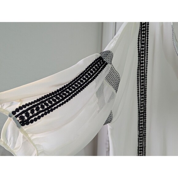 Lane Bryant Boho Sheer Blouse Womens 26/28 Cream Black V-Neck Coachella Festival - Picture 5 of 9